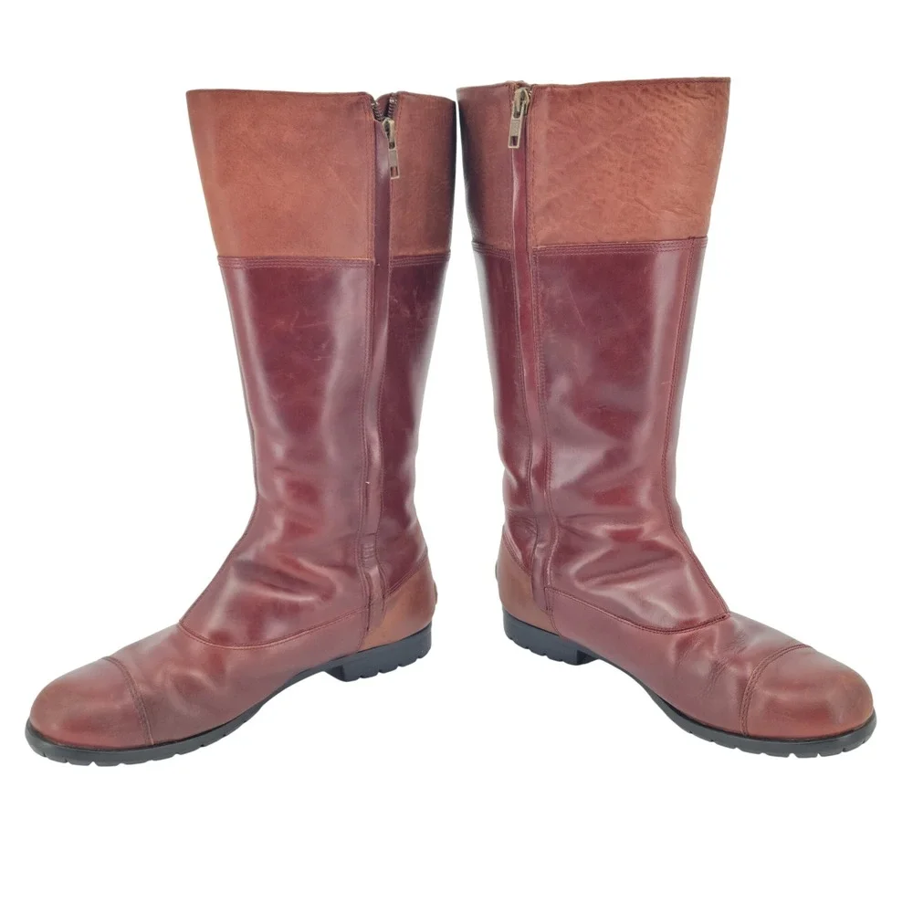 UGG Barolo Tall Leather Riding Boots Women 9 Brown Shearling Lined Equestrian